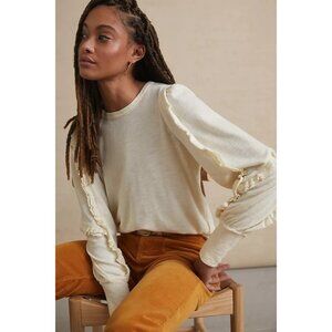 Pilcro Anthropologie Medium Ruffle Sleeve Slub Knit Sweater Top Boho Casual